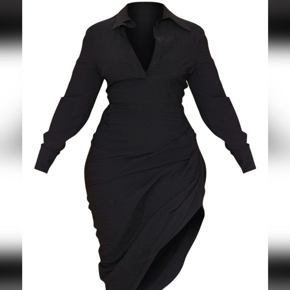 Plus Textured Ruched Midi Shirt Dress